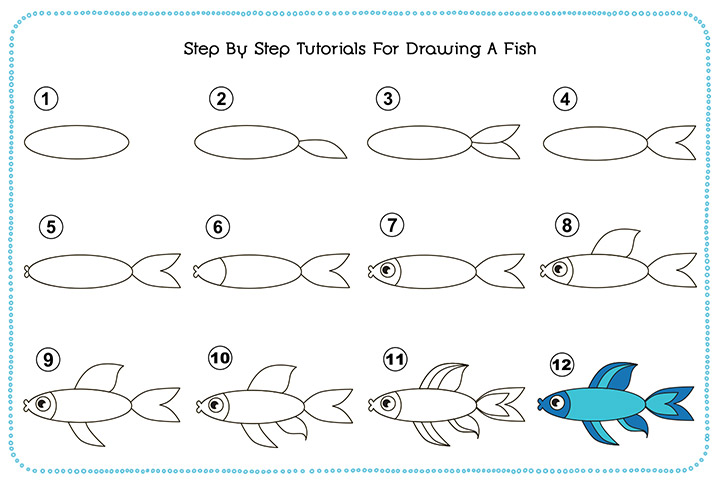 How To Draw A Fish Step By Step For Kids Feel free to print this page and use as a drawing tutorial. how to draw a fish step by step for kids