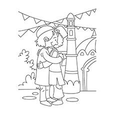 Ramadan Coloring Pages - Kid’s Embracing Each Other