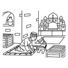 Kid offering namaz, Ramadan coloring page