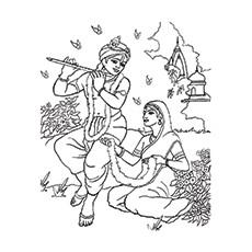 Meera and Lord Krishna coloring page