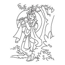 Krishna playing flute coloring page