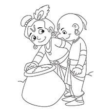 Krishna with Sudama coloring page