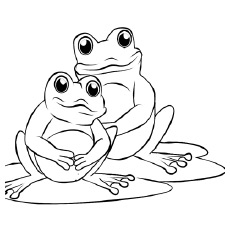 Mama and baby frog coloring page