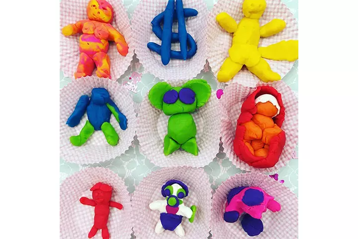 Making play-doh babies for baby shower games