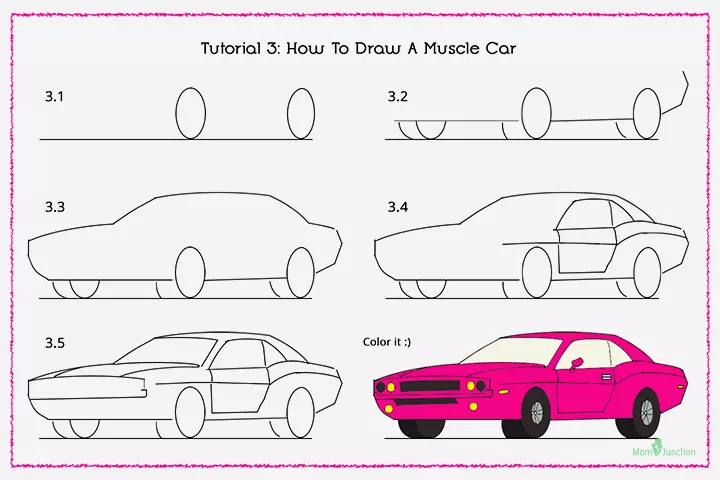 Draw a muscle car step by step for kids
