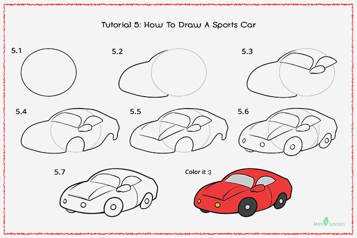 Draw a sports car step by step for kids