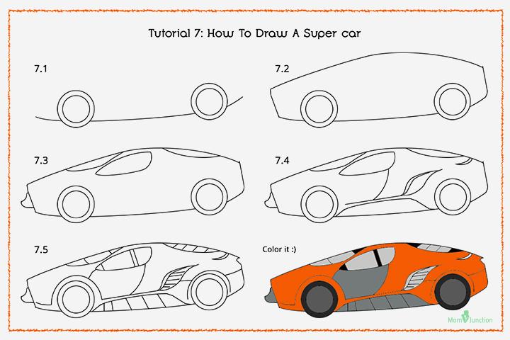 Draw a supercar step by step for kids