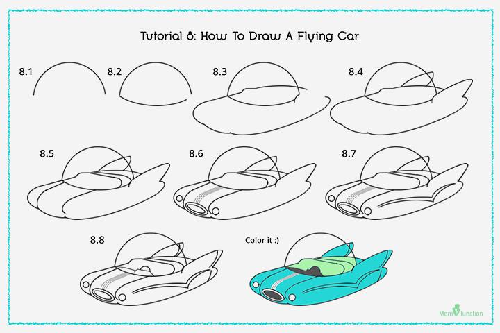 Draw a flying car step by step for kids