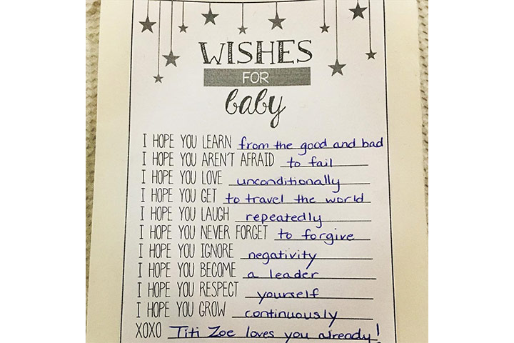 Wishes for the baby in baby shower games