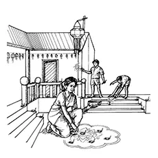 Woman making rangoli Diwali coloring page_image