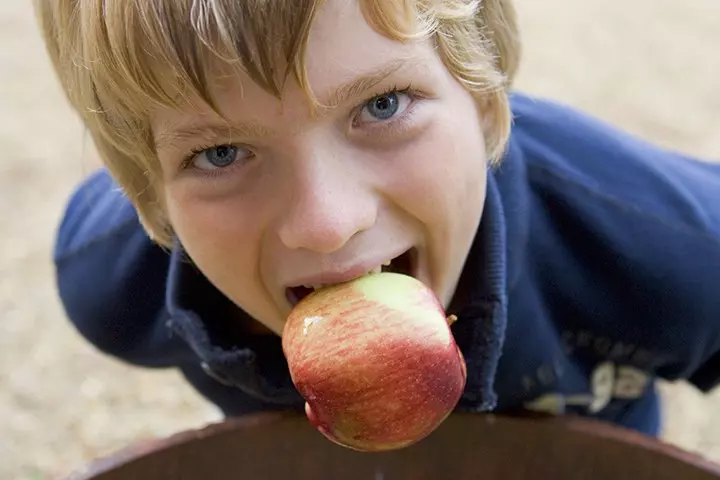 Apple bobbing Halloween game for toddlers