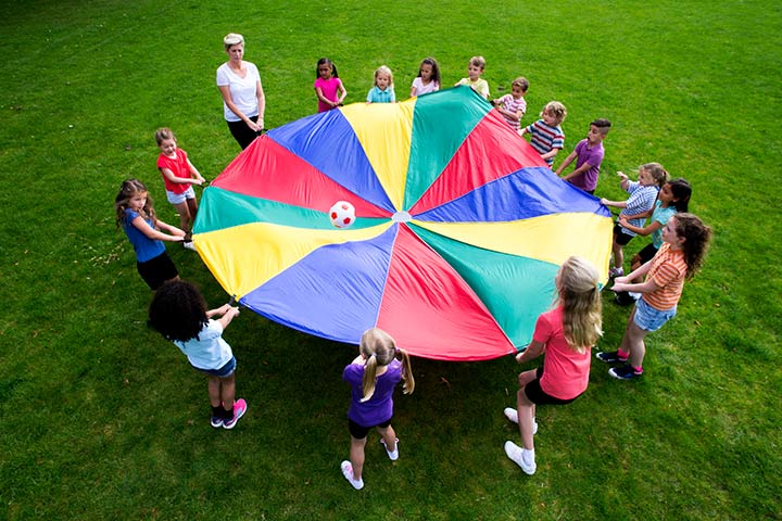 Beach ball off the ground parachute games for kids