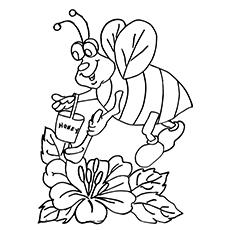 Bee with honey pot coloring page