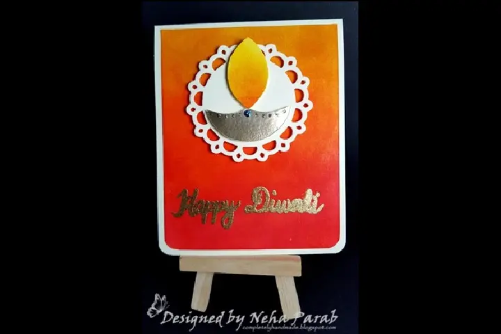 Handmade Diwali Card With A Diya Center