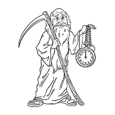 Father With Clock On New Year Coloring Page_image