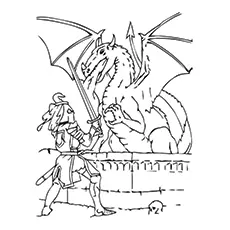 Knight fighting with a dragon coloring page for kids