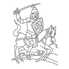 Knight riding on a horse coloring page for kids