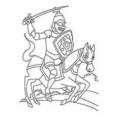 Knight riding on a horse coloring page for kids
