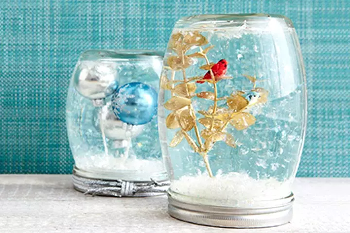 Waste material crafts for kids, mason jar snow globe