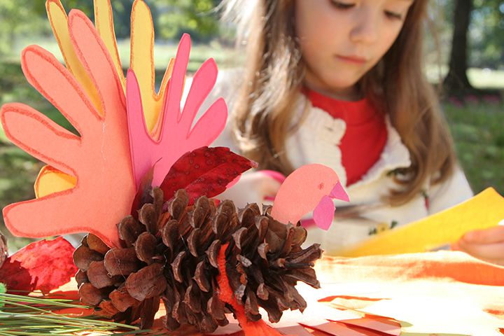 Pine cone turkey, Thanksgiving crafts for kids