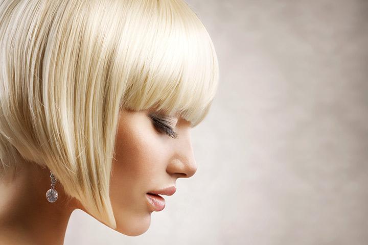 Bob cut with full front bangs, a sleek hairstyle and haircut for teenage girls