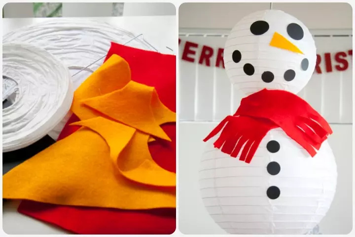 Snowman with paper lantern Christmas craft for toddlers