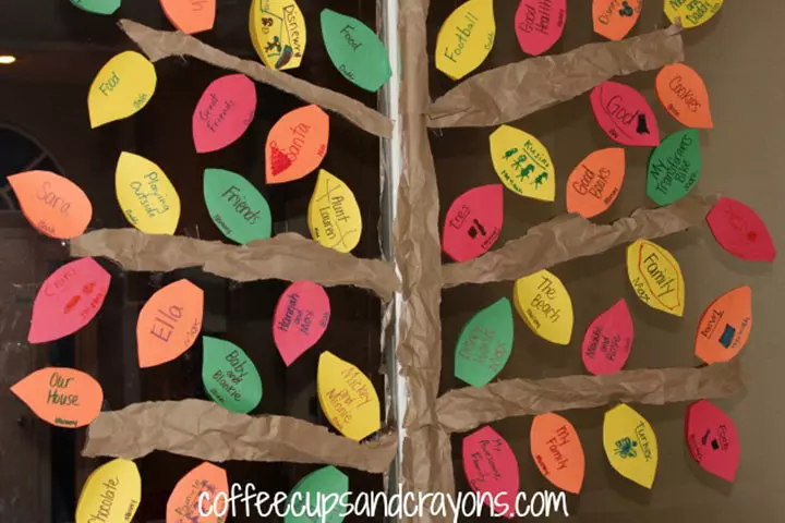 Thank you tree on a window, Thanksgiving activities for toddlers/preschoolers