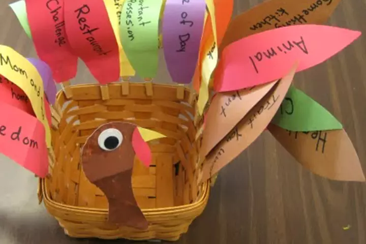 Thank you turkey decorated basket, Thanksgiving activities for toddlers/preschoolers