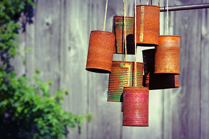 Wind chimes made out of tin cans