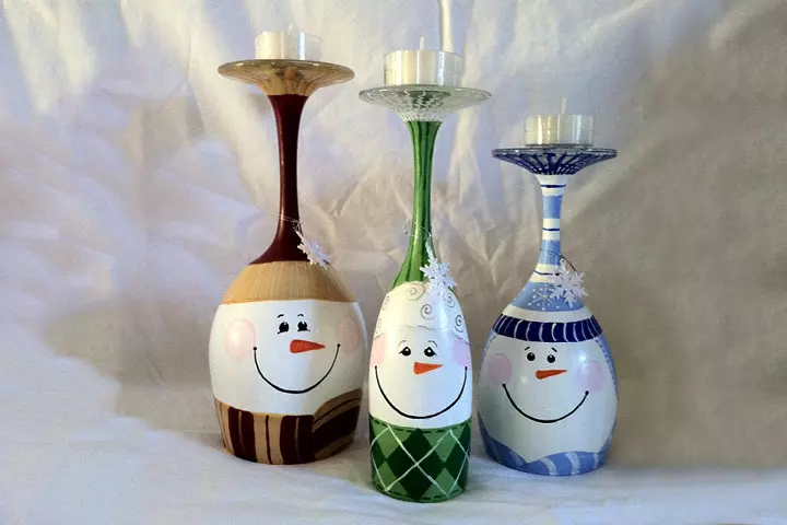 Wine glass snowman candle stand Christmas craft for toddlers