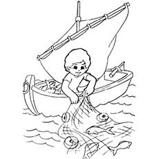 Child Catching Fish, Fisherman coloring page