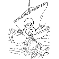 Child Catching Fish, Fisherman coloring page