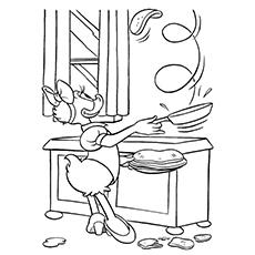 Daisy making pancake coloring page for your little one