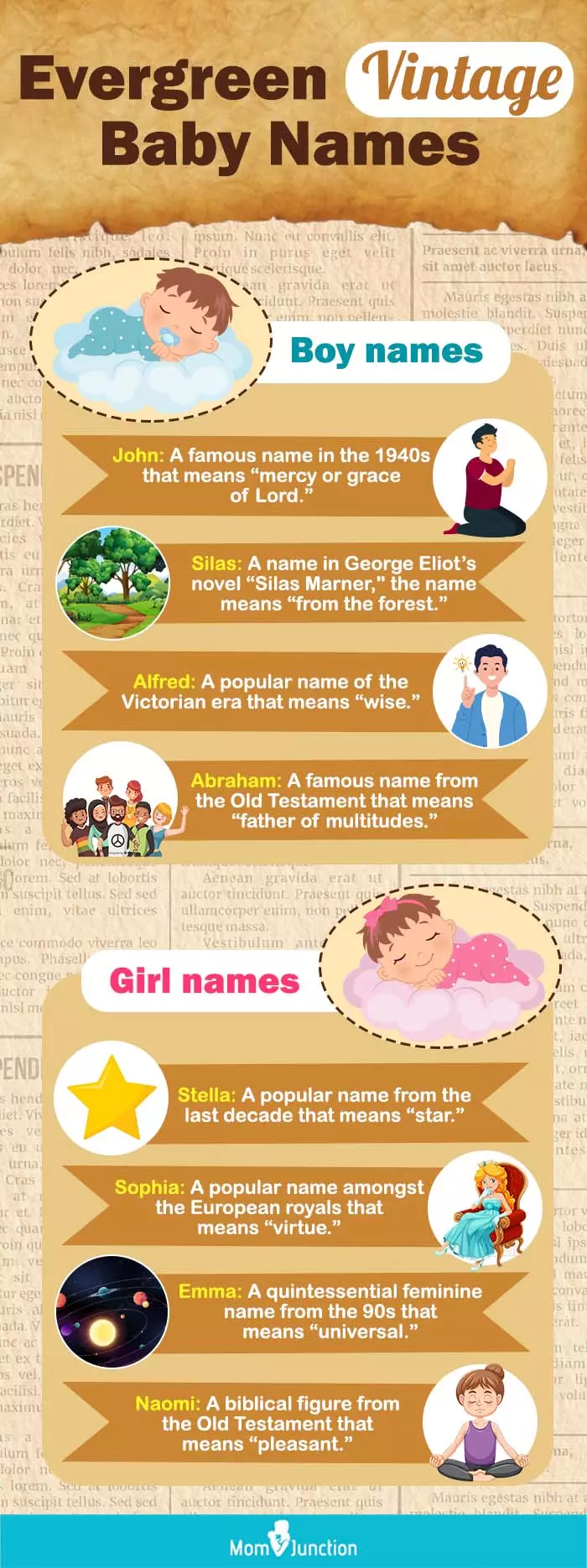 evergreen vintage baby names (infographic)