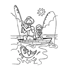 Fisherman Fishing With His Son coloring page