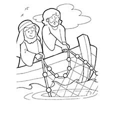 Jesus With Simon Catching Fishes, Fisherman coloring page