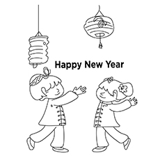 Kids Celebrating Chinese New Year coloring page