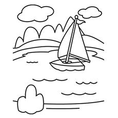 Lake And Boat Coloring Page