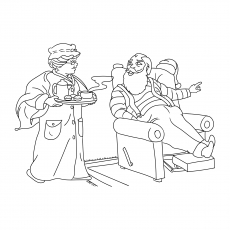 Mr. And Mrs. Santa Claus Enjoying Coffee And Muffins coloring page