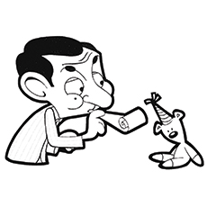 Funny Mr. Bean And Teddy coloring page