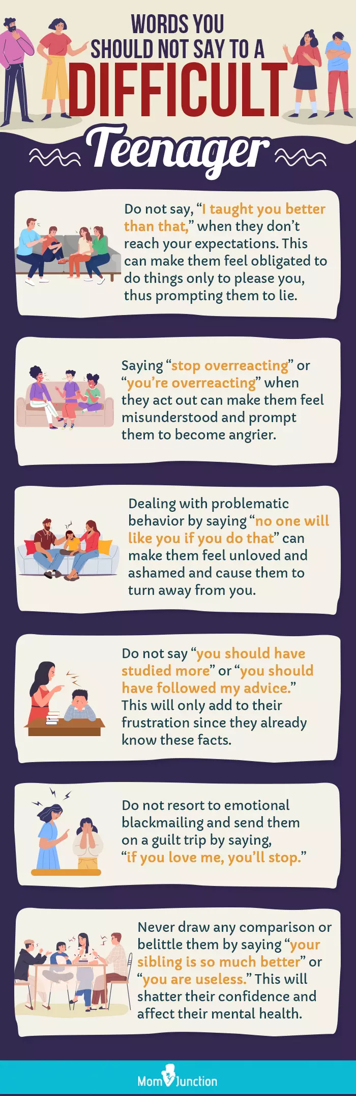 words you should not say to a difficult teenager (infographic)