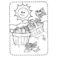 Baskets of strawberries under sun coloring page