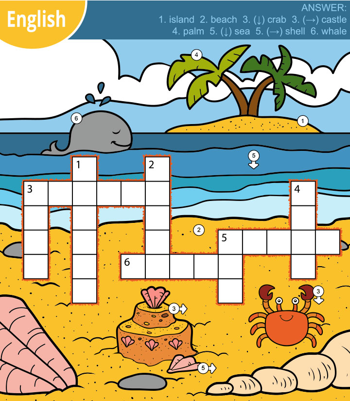 Beach crossword puzzles for kids