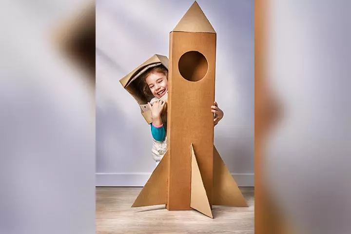 Rocket cardboard box crafts for kids