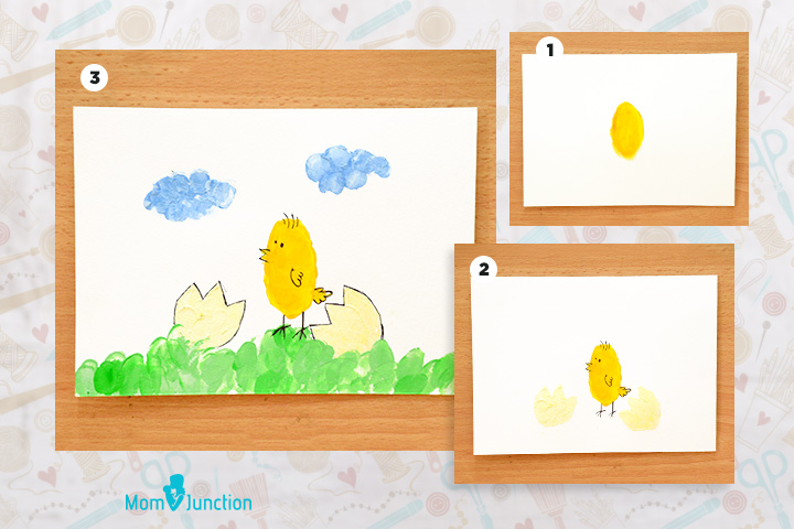 Chick and egg finger and thumb painting for kids