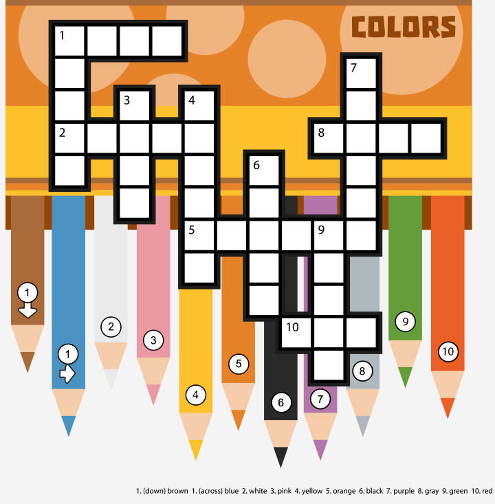 Colors crossword puzzles for kids