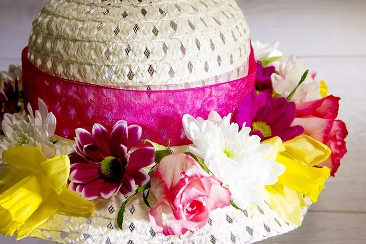 Easter flowered ribbon hat, easter hat idea for children
