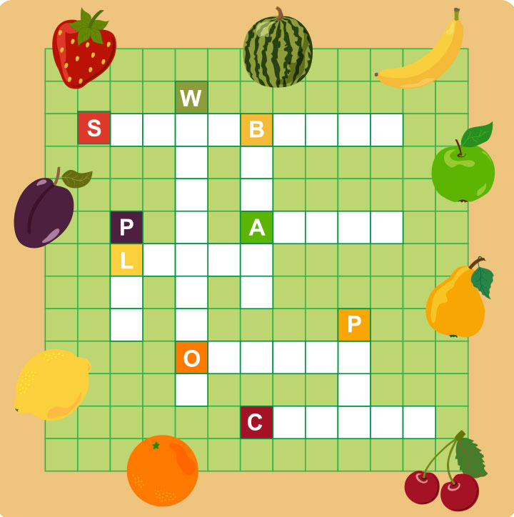 Fruits crossword puzzles for kids