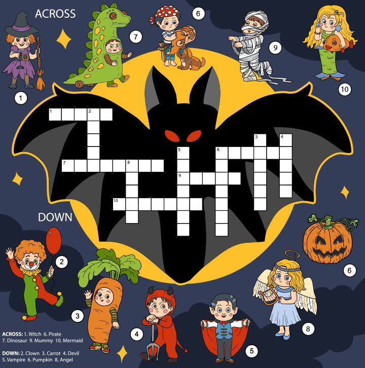 Halloween crossword puzzles for kids