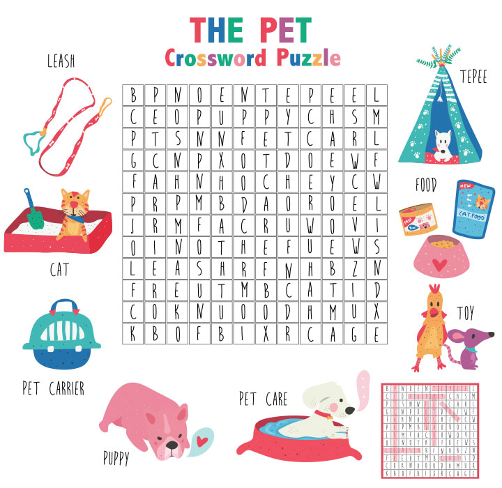 Pets crossword puzzles for kids